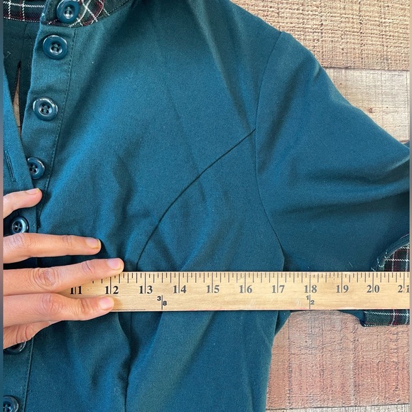 Hell Bunny Green Fit & Flare Dress Plaid Trim Pockets UK 10 / S - Picture 11 of 13